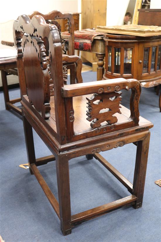 A pair of Chinese hardwood armchairs, c.1900-1920, W.2ft 1.5in. H.3ft 2in.